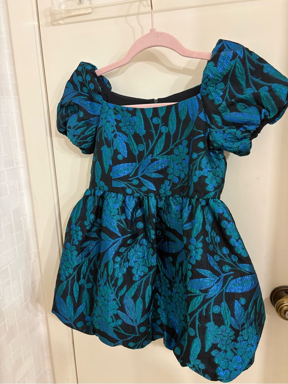 Lilly Pulitzer Black and Teal Floral Puff Sleeve Dress